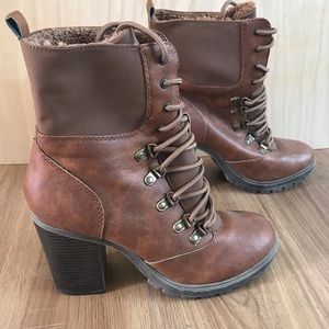 Brown lace up heeled ankle booties beige boots